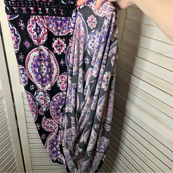 My Michelle Pink Purple Floral Geometric Print Halter Neck A Line Maxi Sundress - Picture 7 of 8